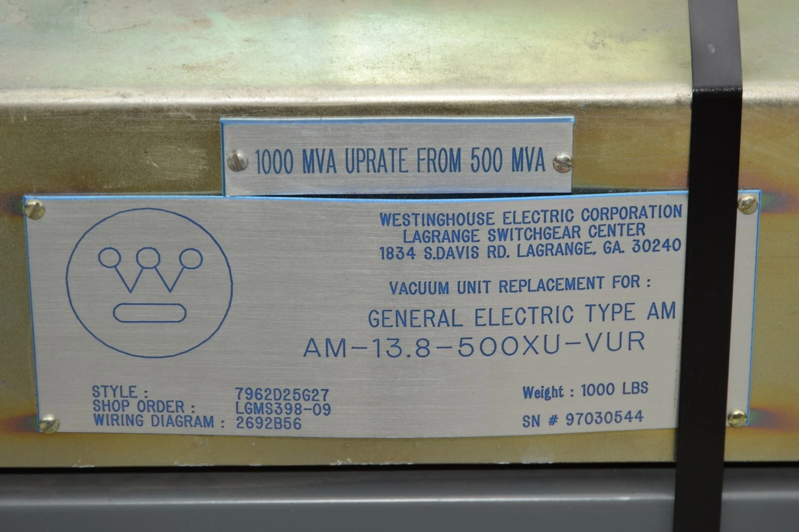 Used Cutler Hammer Vacuum Circuit Breaker 150VCP-WR1000 15 KV 1200A, 1200 Amp VCP-WR