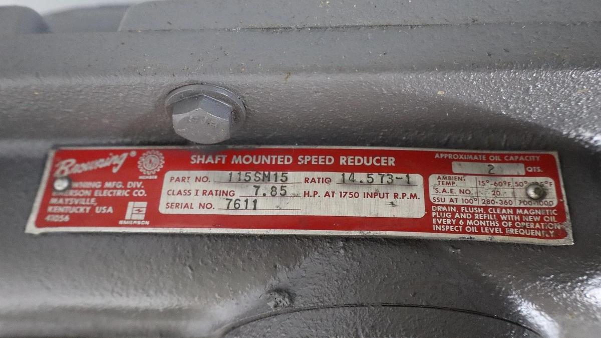BROWNING Shaft Mounted Speed Reducer Gear Box 115SM15 14.573:1 (NOS)