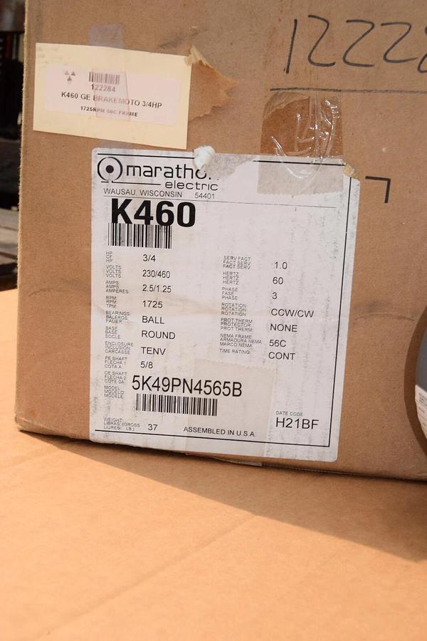 Used Marathon K460 Motor w/ Stearns Brake 3/4hp .75hp 230/460v 3ph 5K49PN4565B  (NEW)