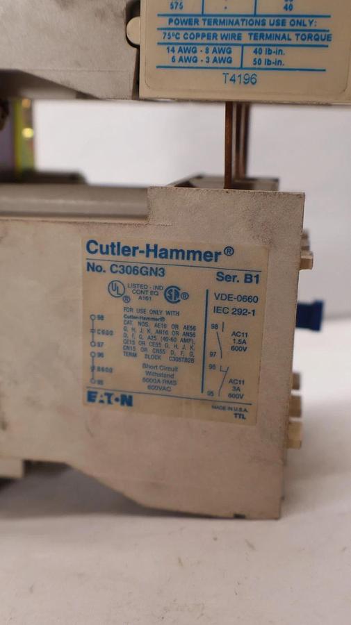 Used Cutler-Hammer Eaton Starter CE15HN3 C306GN3 660V 60A 60 Amp 120v Coil H2014B