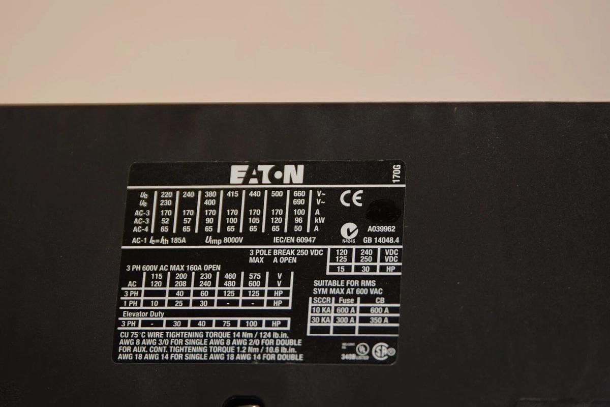 Used (New) EATON  XTCE170G00B Style XTB112659 FVNR 170A  190-240V Coil