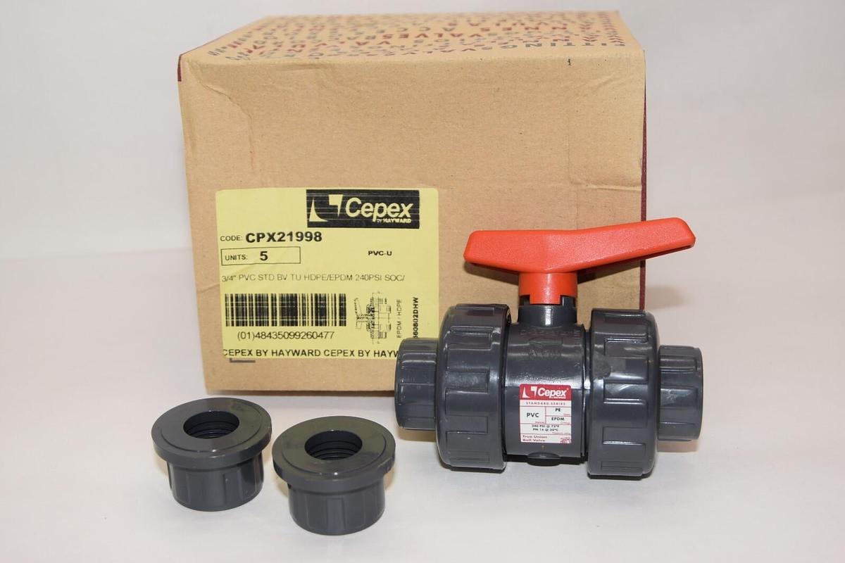 (NEW) CEPEX Hayward CPX21998 3/4" PVC STD HDPE/EPDM 240psi Ball Valve