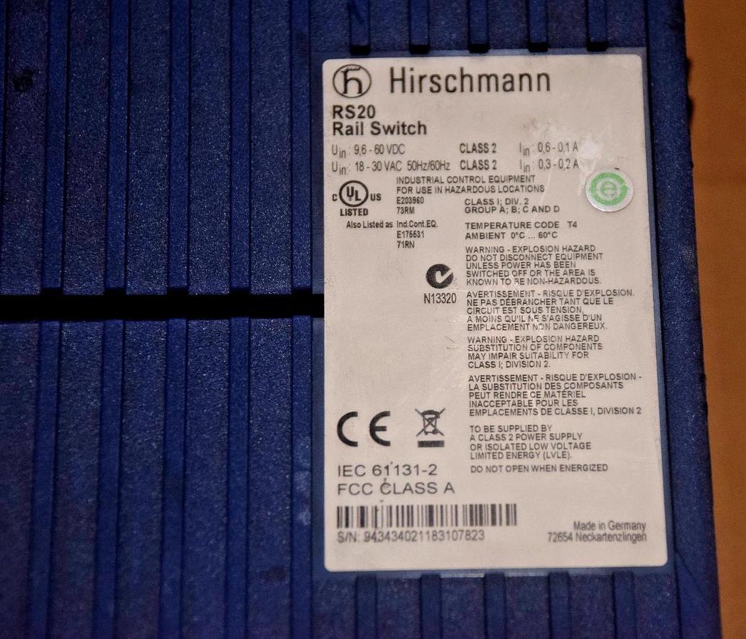 Used HIRSCHMANN Rail Switch Industrial Ethernet RS20 RS20-0800T1T1SDAEHH05.0.02
