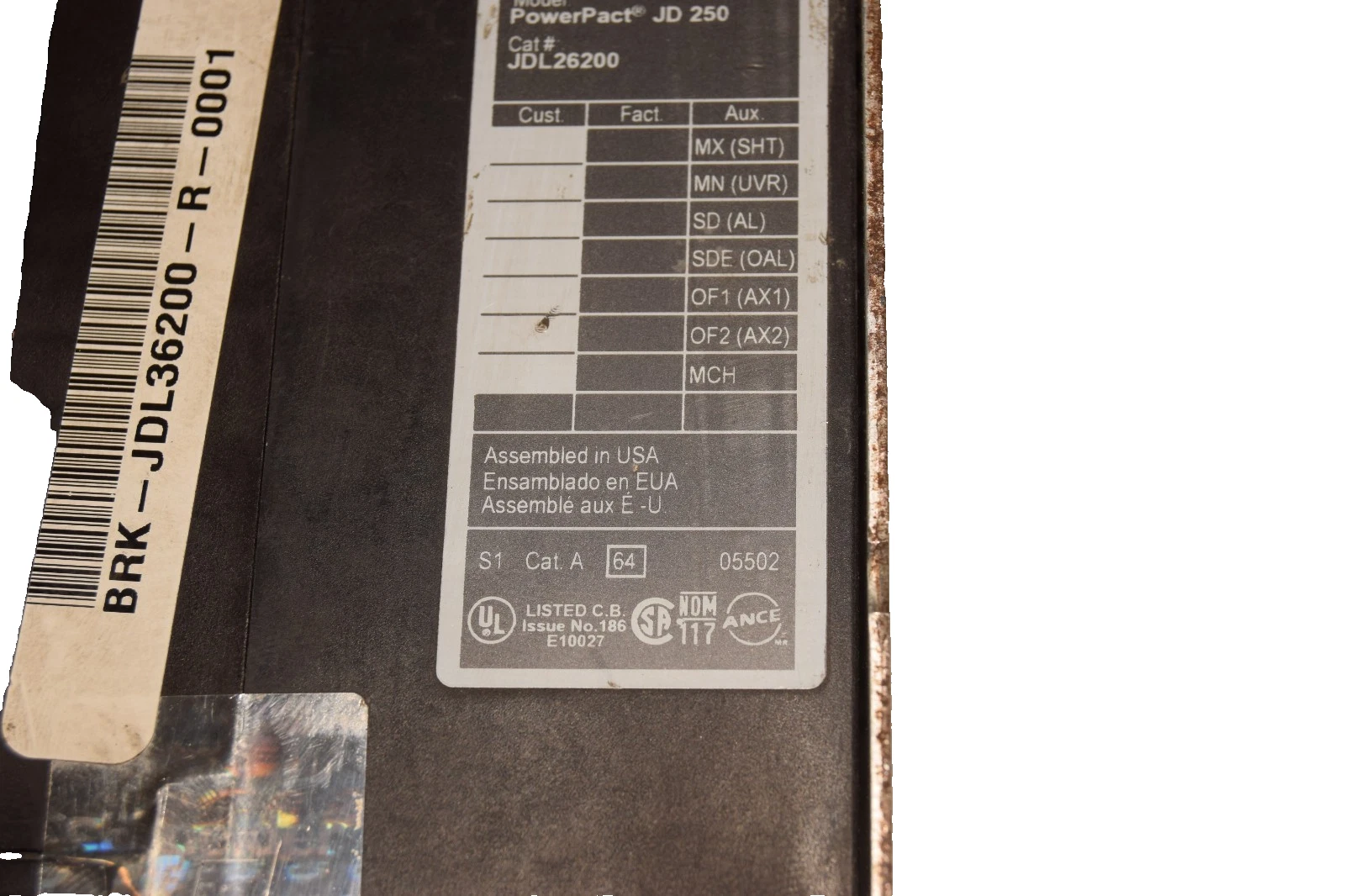Used Square D Circuit Breaker 200A JDL26200 200 Amp JD 250 3P