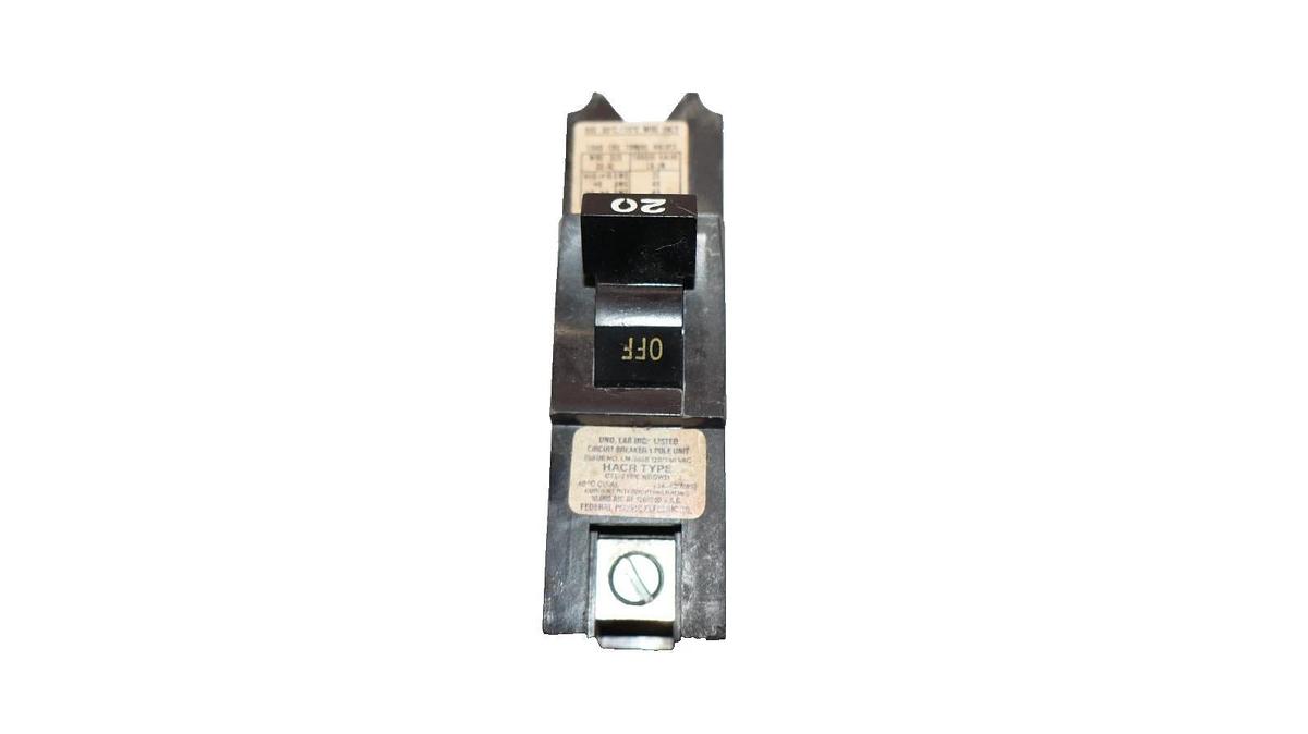 Used (Lot of 5) Federal Pacific 20 Amp 20A Single Pole Bolt on Breaker NBSWD120-U