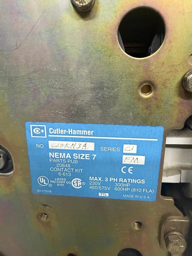 Refurbished Cutler-Hammer C10KN3A SIZE 7 Contactor , C1, 120 Volt coil, 810A, 810 Amp Refurb