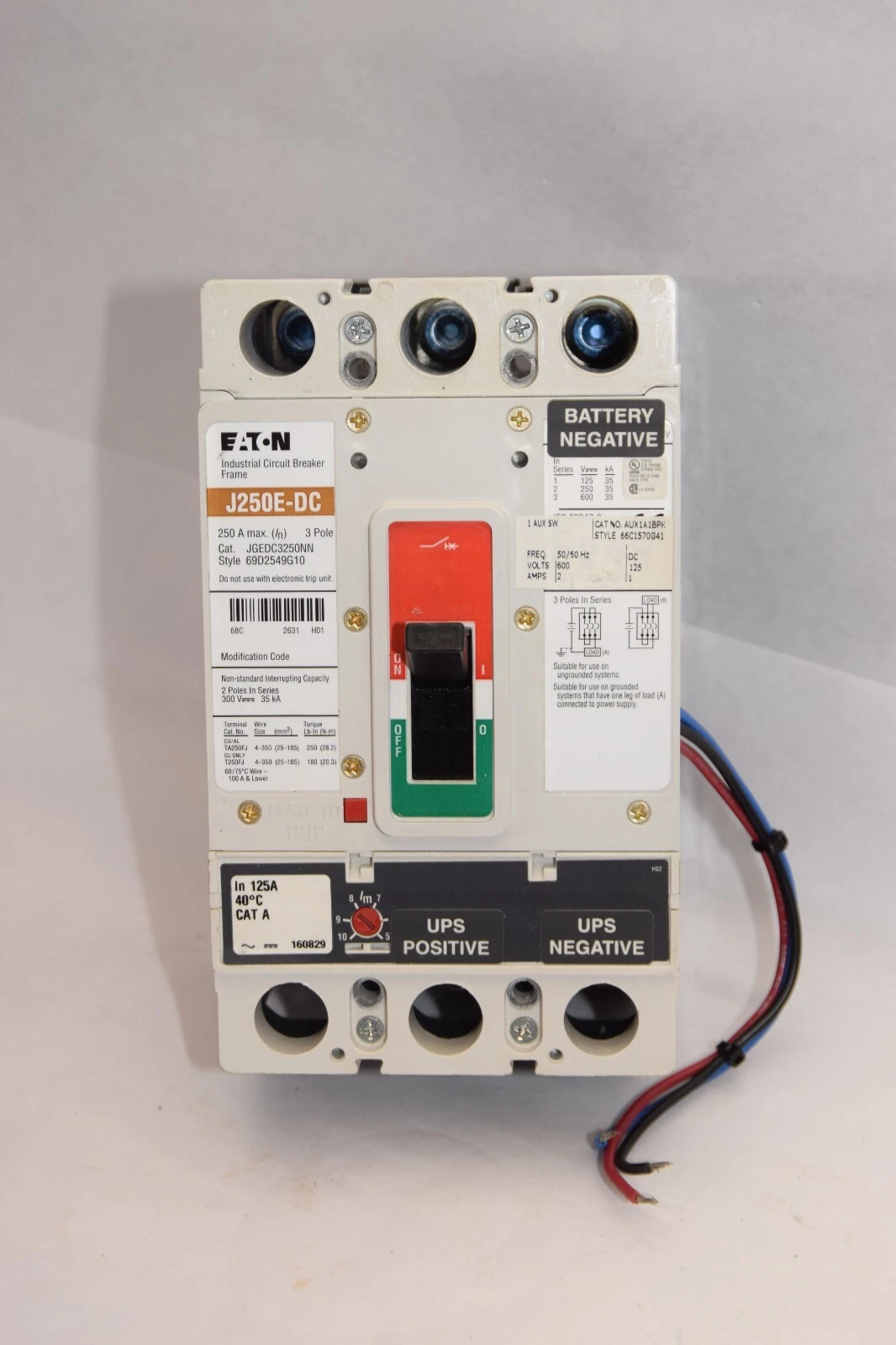 CUTLER HAMMER EATON JGEDC3250NN J250E-DC 250A w/ 125A Trip Breaker New Takeout