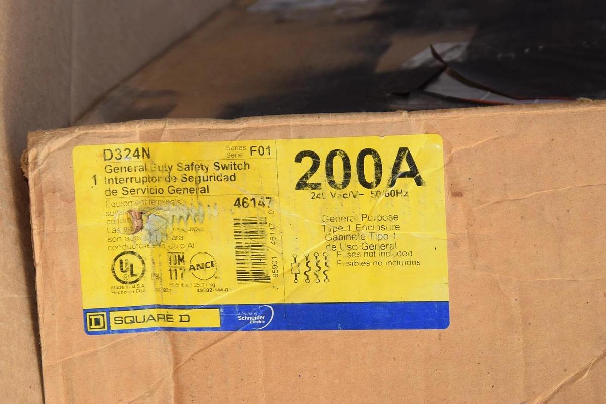 (NEW) SQUARE D D324N 200A 200 Amp Ser F01 General Duty Safety Switch