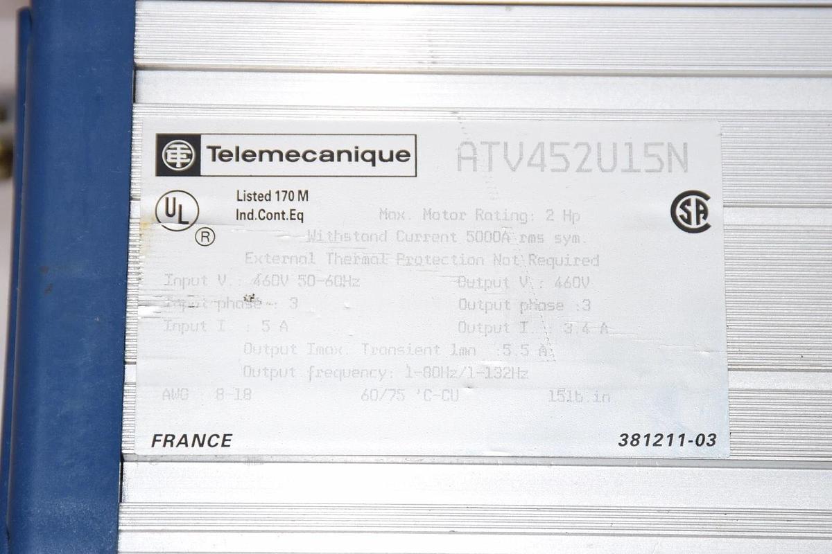 Used TELEMECANIQUE ATV452U15N ALTIVAR 5 2HP Drive SERIE 45 2