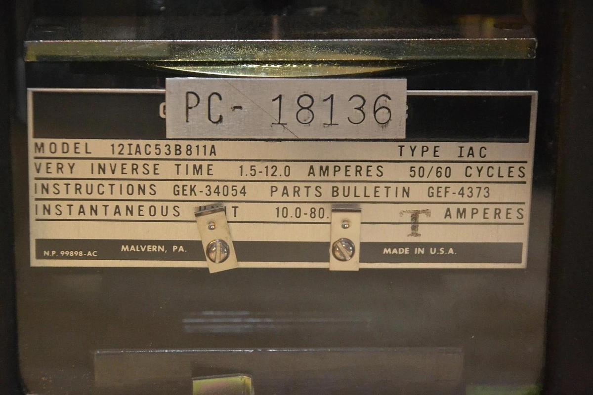 Used GE 12IAC53B811A Very Inverse Time Overcurrent Relay 1.5-12 Amp