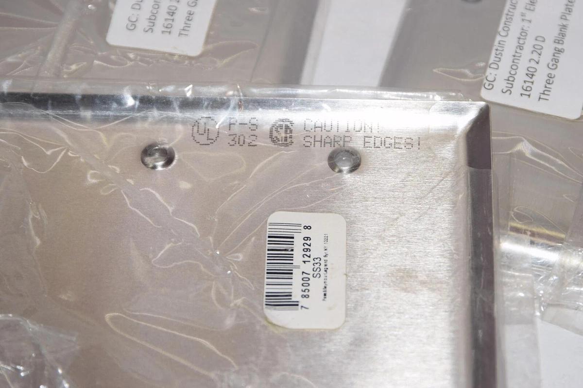 (NEW - Lot of 6) PASS & SEYMOUR SS33 3 Gang Stainless S/S Blank Plate Box Cover