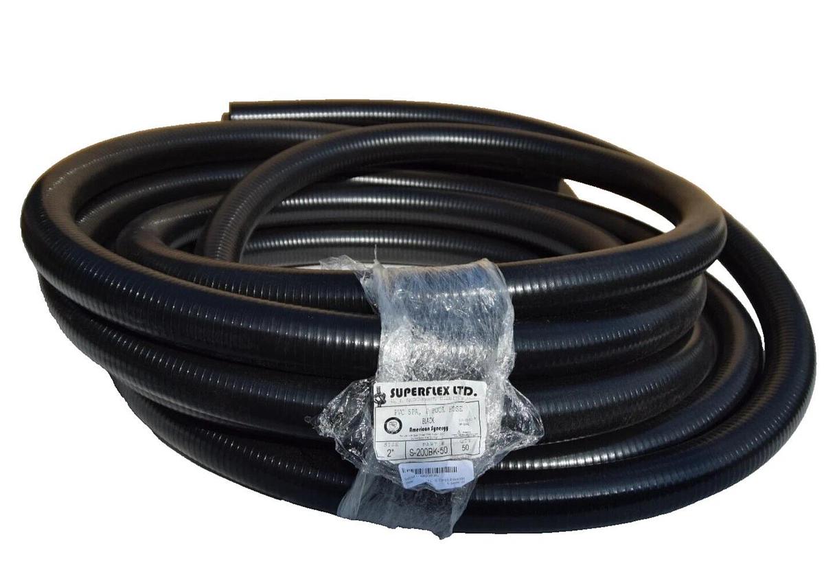 SUPERFLEX LTD. S-200BK-50 2" PVC Spa Pool Pond Hose Black 50' Length (NEW)