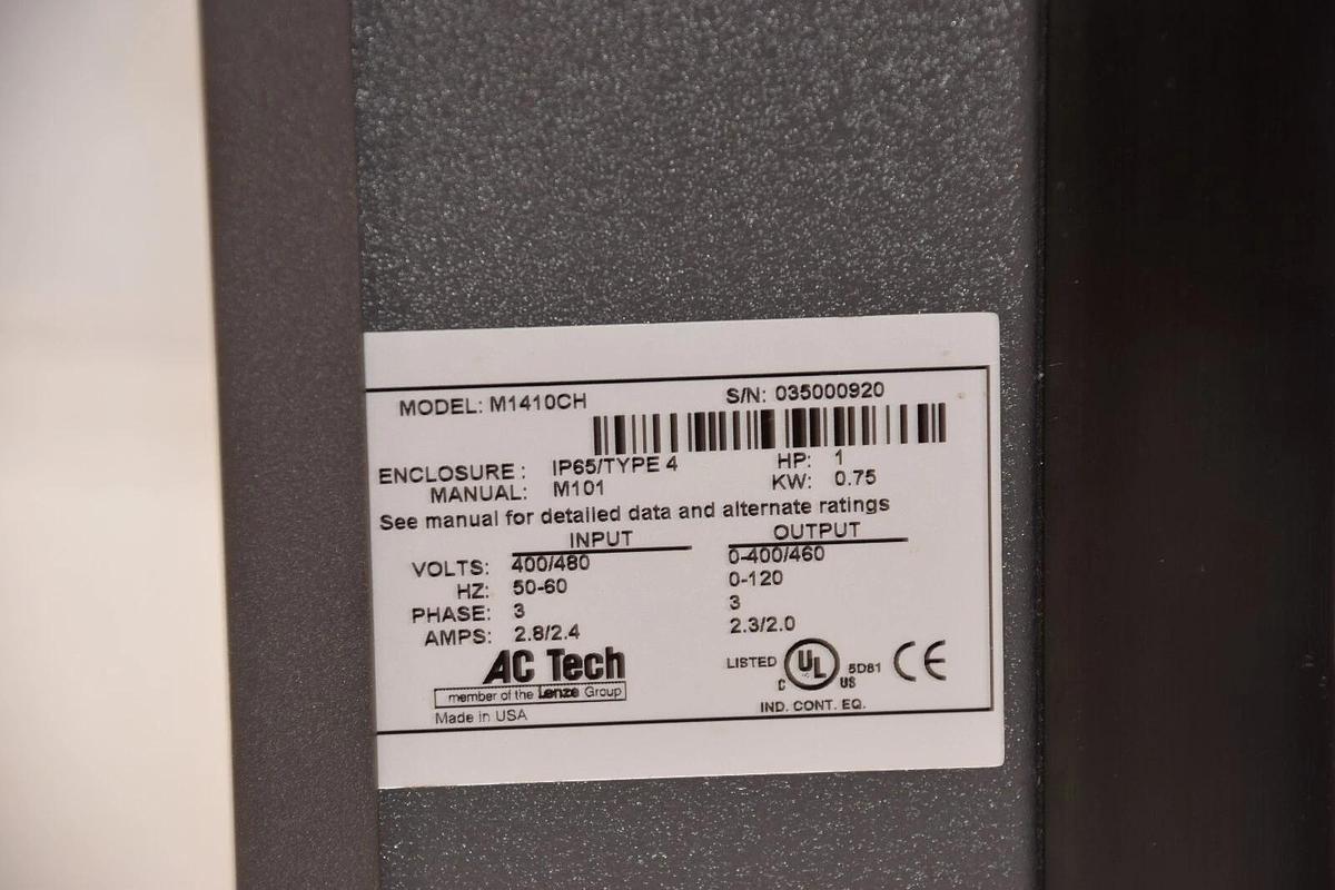 AC TECH M1410CH 400/480V 3 Phase 2.8/2.4A 1hp .75kw Intelligent Drive *Refurb*