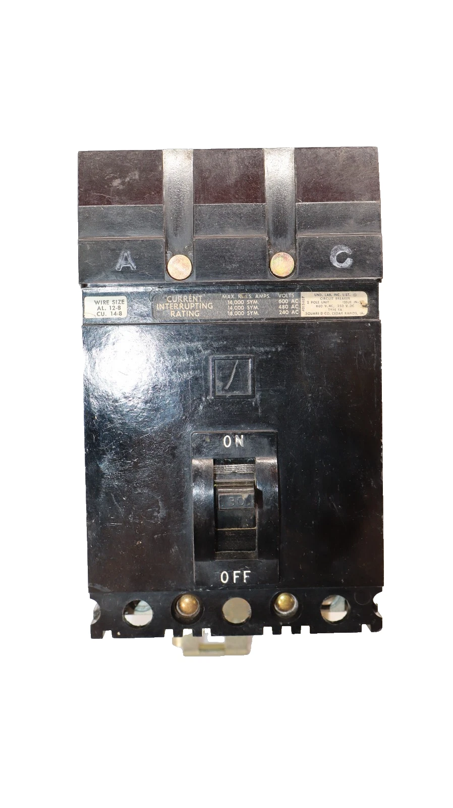 Used Square D 30A Circuit Breaker FA-26030-AC 2-Pole 30 Amp FA26030AC