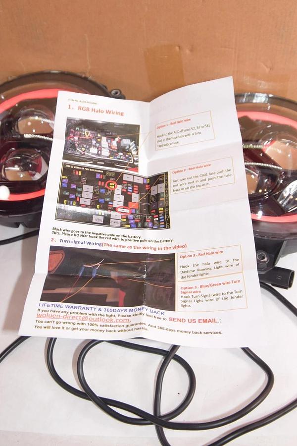 Used WOLUEN 9" RGB Halo LED Headlights A10HL901GBWL  2018 2023 Wrangler JL Headlight