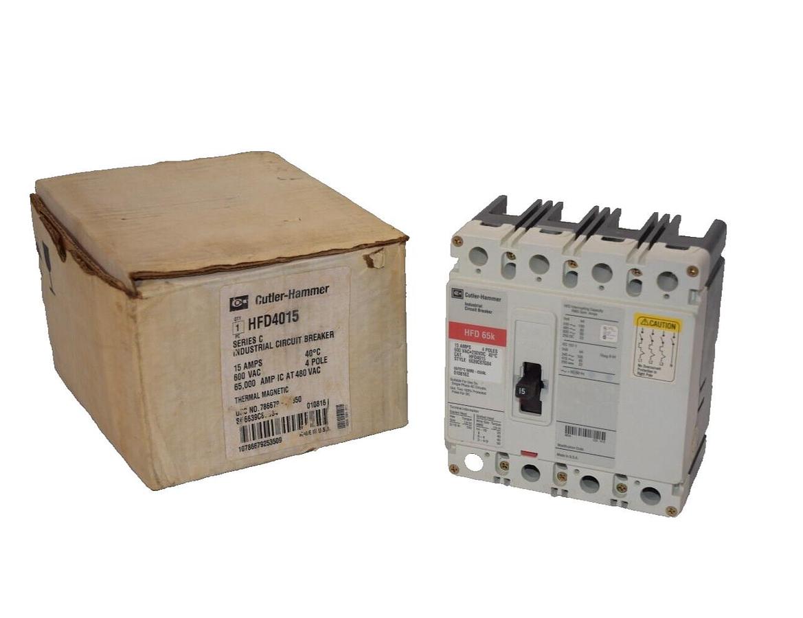 CUTLER HAMMER Circuit Breaker HFD65k HFD4015 15A 15 Amp 600v 4p Therm Mag NEW
