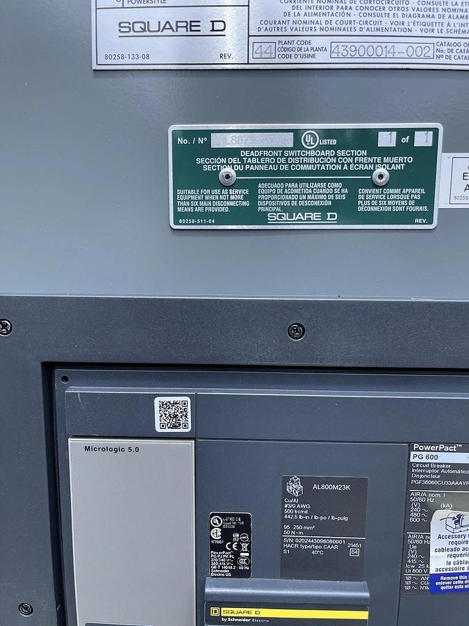 Used Square D 600 Amp QED 2 Switch Gear L88792208 PowerPact PGF36060CU33AAAYP 600A
