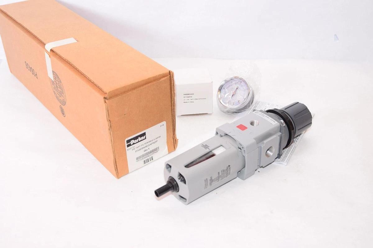 (NEW) PARKER P32EB93EGAPNZP 3/8" NPT Filter/Regulator 0-30psi W/Gauge