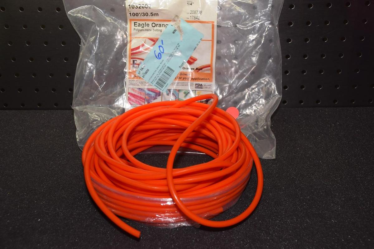 (APPROX. 60') EAGLE ORANGE 85 1032008 100'/30.5m 1/4" POLYURETHANE BELTING NEW