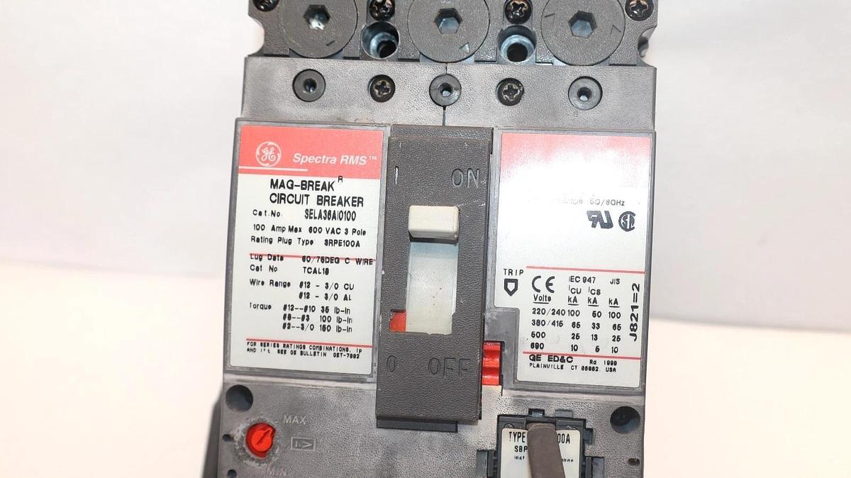 Used GE GENERAL ELECTRIC SELA36AI0100 100A 100 A Breaker SBPE100A Shunt SAUXPAB1 Aux