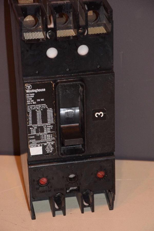 Used WESTINGHOUSE KB2250F 2P 250A 600Vac KB Frame Circuit Breaker