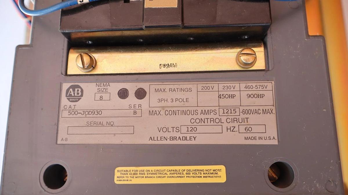 Allen Bradley Contactor Size Sz 8 500-JOD930 500JOD930 B (NOS)