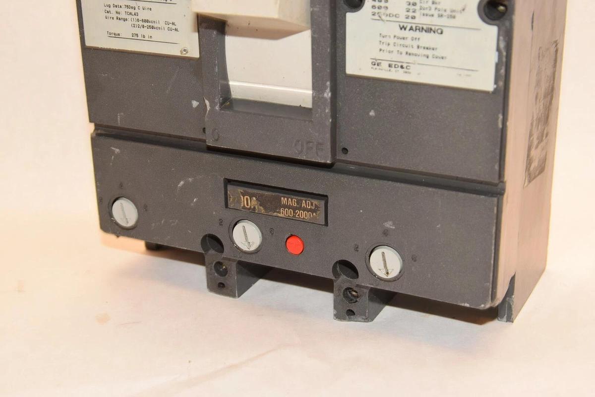 Used GENERAL ELECTRIC TJJ436200 200A 200 Amp 3P MAG ADJ 600-2000A Circuit Breaker