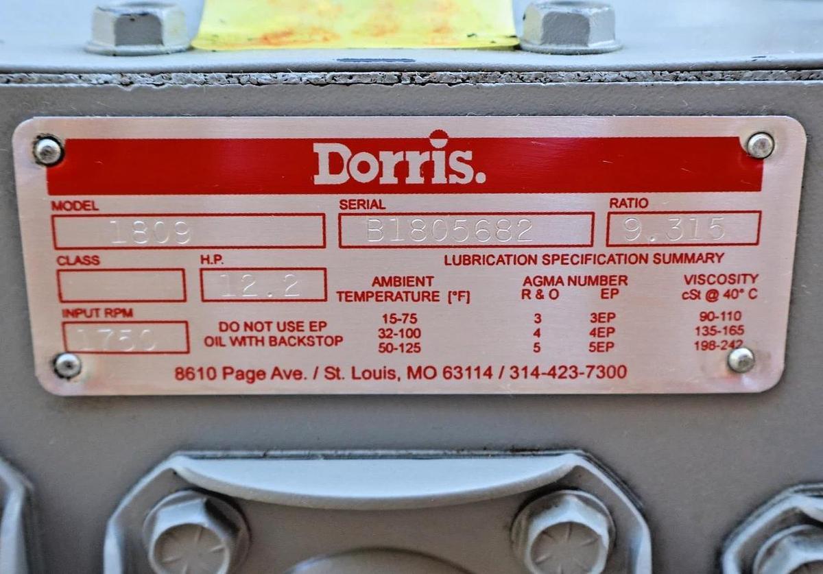 Dorris Gear Box Speed Reducer 1809 Ratio: 9.315 12.2hp 1750rpm  *REFURB