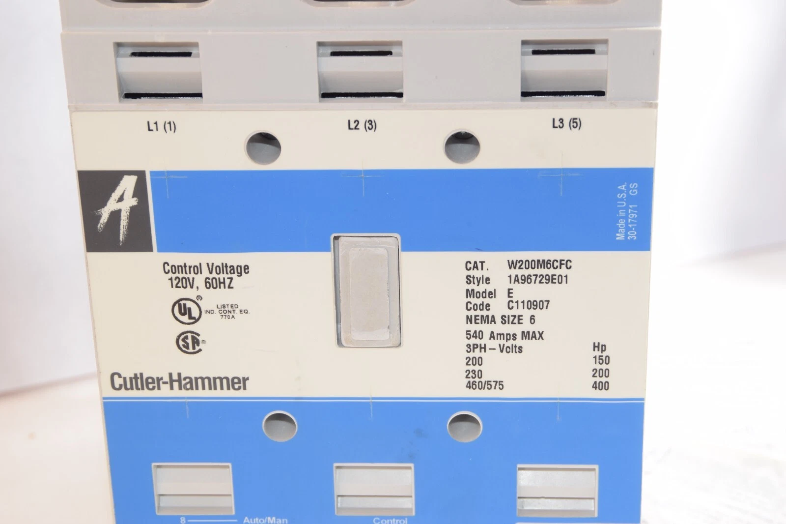Cutler Hammer W200M6CFC, Advantage Starter Size 6, 400HP, 540A, W+200M6CFC, New