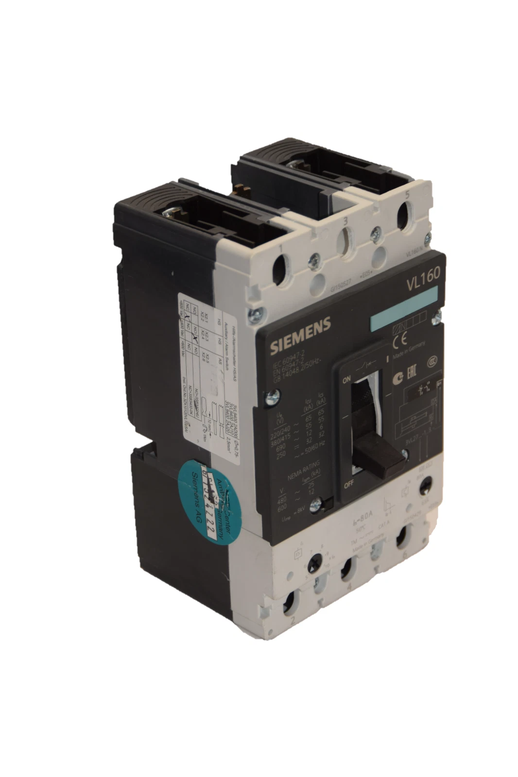 Used Siemens Vl160 80a Circuit Breaker 80 Amp 3VL2716-1AA36-0AA0 3VL9208-7DC30