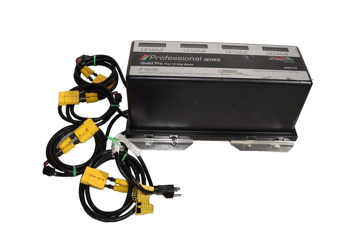 Used DeltaVolt PS4 Quad Pro Four 15Amp (4-Banks) Lithium Marine Battery Charger Boat
