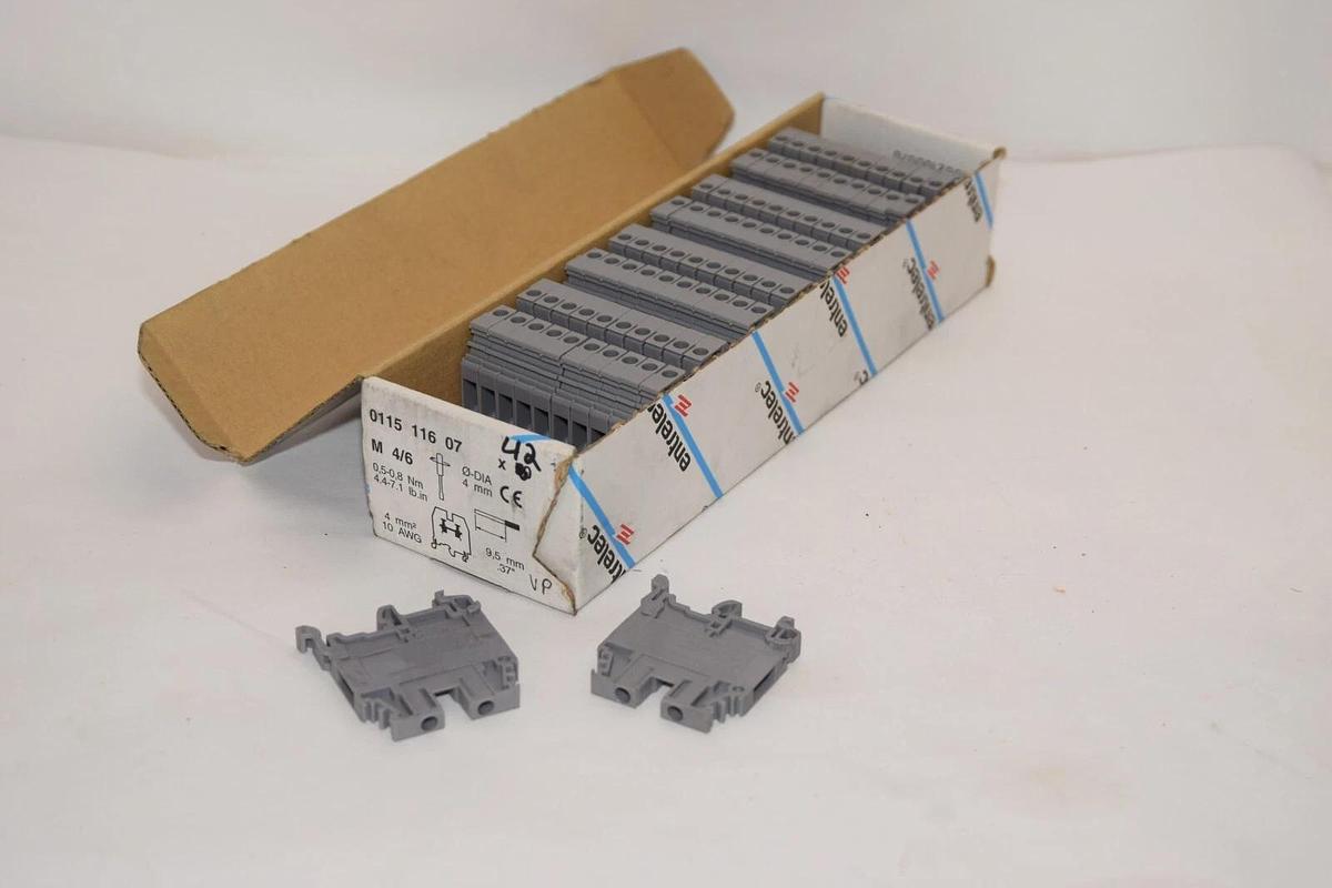 (NEW - Lot of 42) ENTRELEC 0115 116 07 M4/6 4mm2 10Awg Grey Terminal End Block