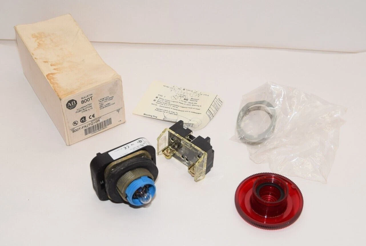(NEW) ALLEN BRADLEY 800T-FXJTQ10R Series T 2 Pos 120V Red Mushroom Push Button