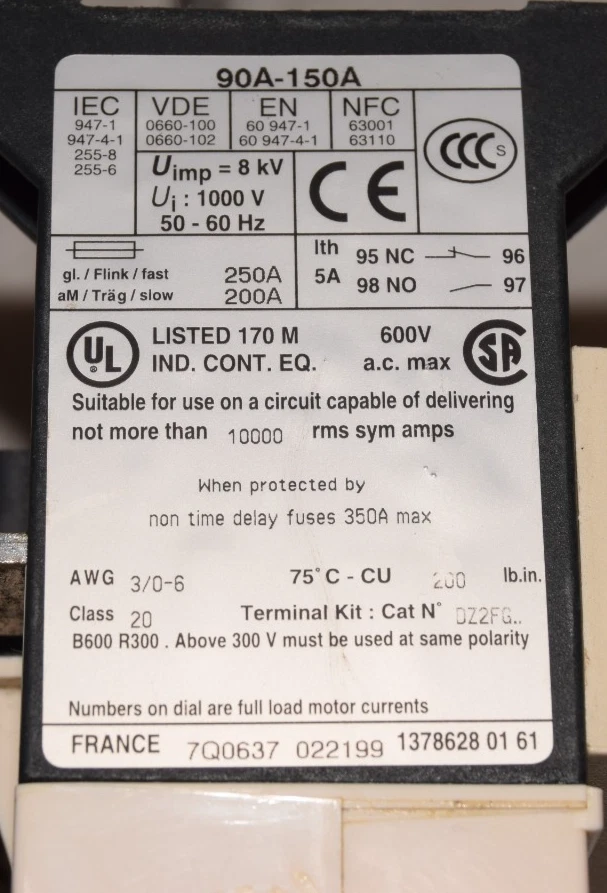 Used Telemecanique Motor Protection LR9 D 5569 LR9D5569 90A-150A 600V