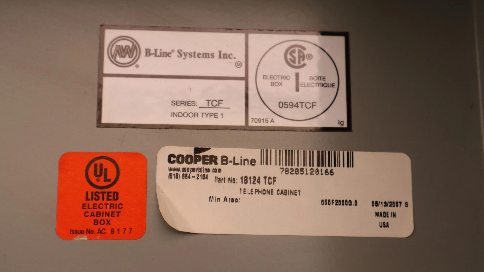 Eaton Cooper B-Line Telephone Cabinet 18x12x4 Flush 1 18124 TCF 18124TCF NEW