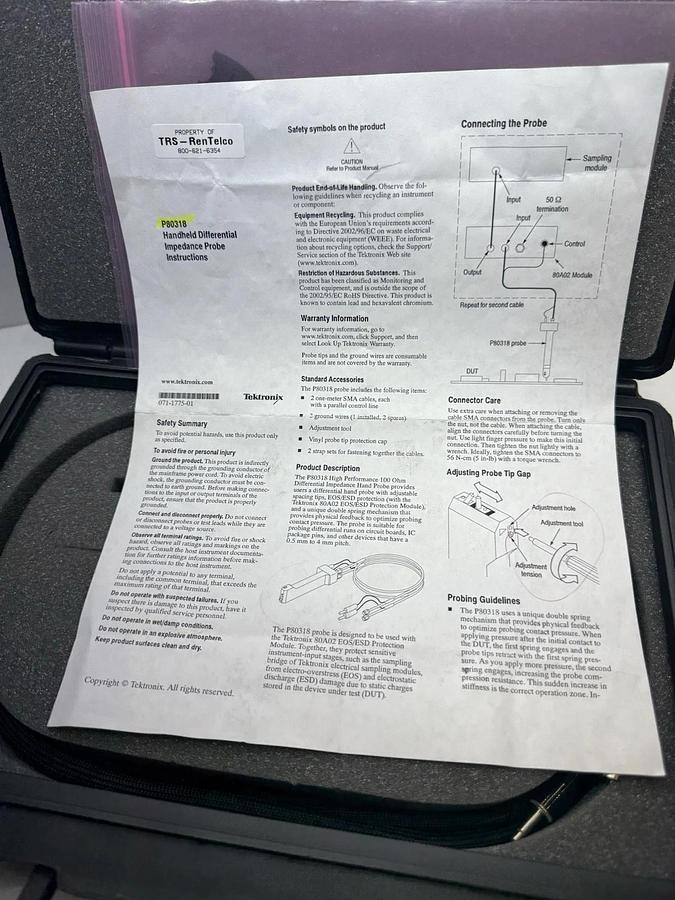 Used Tektronix P80318  Impedance Differential TDR Probe, 174-4879-00 Cable Tex/P80318