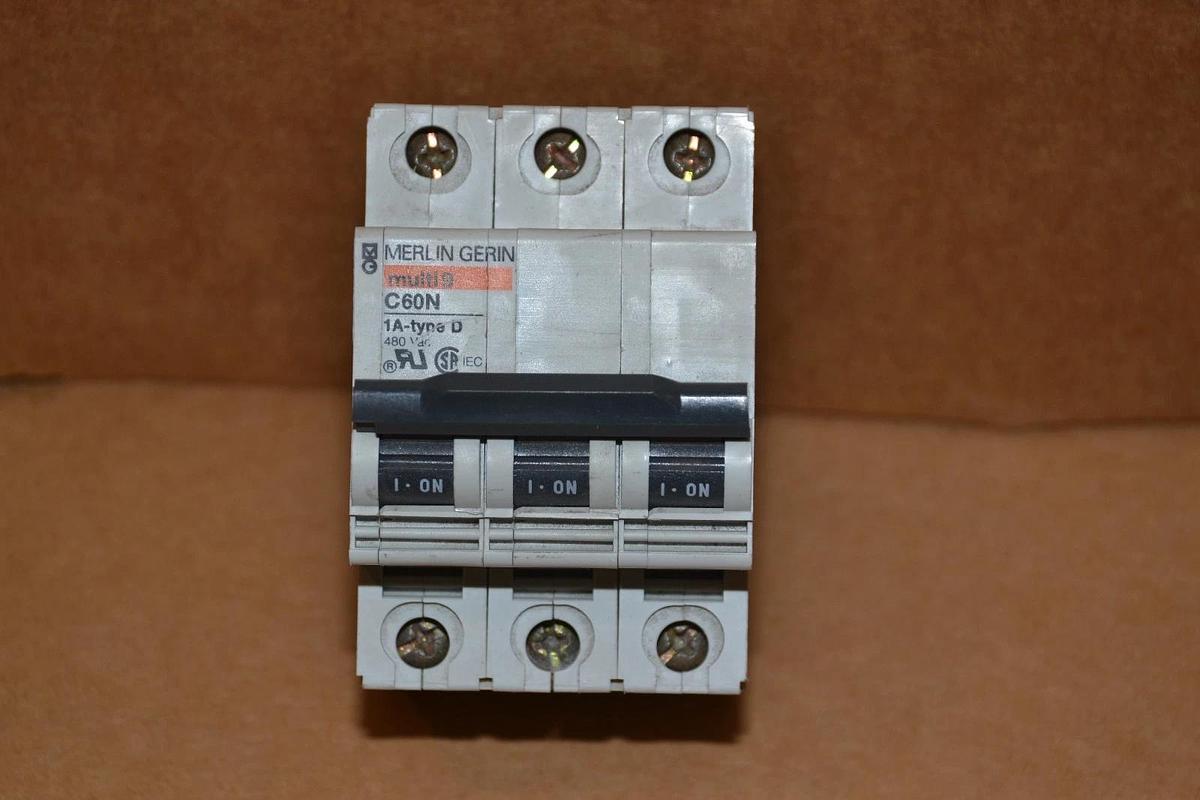 Used MERLIN GERIN MULTI 9 C60N 1A TYPE D 480V 3 POLE CIRCUIT BREAKER