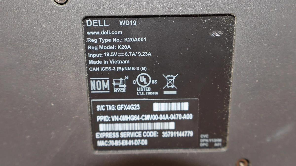 Used DELL WD19 , K20A001 , K20A 19.5V - 6.7A/9.23A Expansion Docking Station