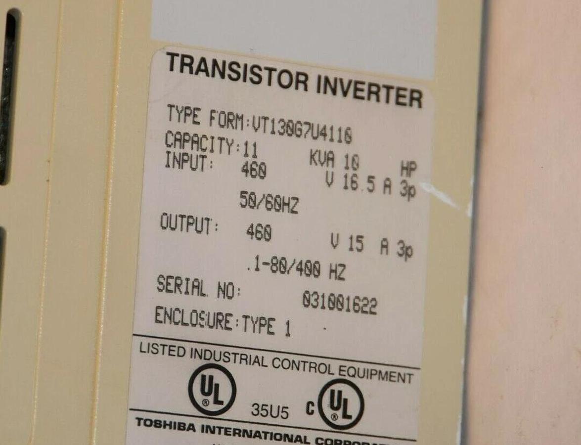 Used TOSHIBA G7 Transistor Inverter Speed Drive VT130G7U4110 10HP 16.5A 3P 50/60Hz