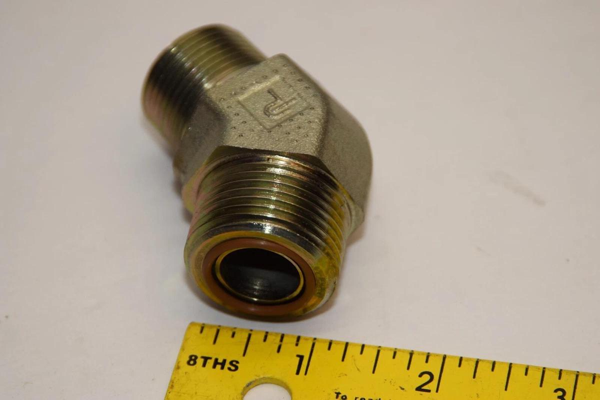 Used (2) NEW PARKER HYD FITTING ADAPTER 45 Deg O-ring face Seal Lok 3/4" npt - o ring