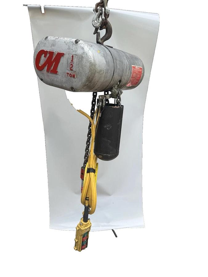 Used CM Lodestar Chain Hoist 1/2 Ton 1000lb Model J 20' chain 240V 480V 3ph 1hp 32fpm