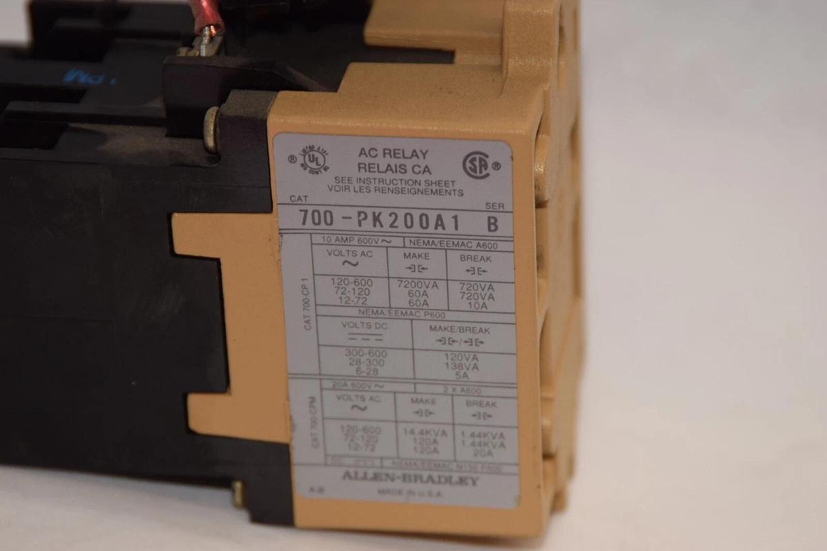 Used ALLEN BRADLEY 700-PK200A1 Series B 115-120V Coil Control AC Relay
