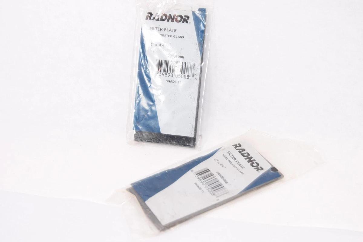 (2) RADNOR 64005008 Shade 11 2" x 4-1/2" Heat Treated Glass Filter Plate NEW