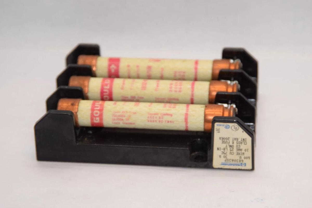 Used MARATHON 6R30A3SP 30Amp 600V Fuse Holder With Gould TRS2-8/10R Tri-Onic Fuse