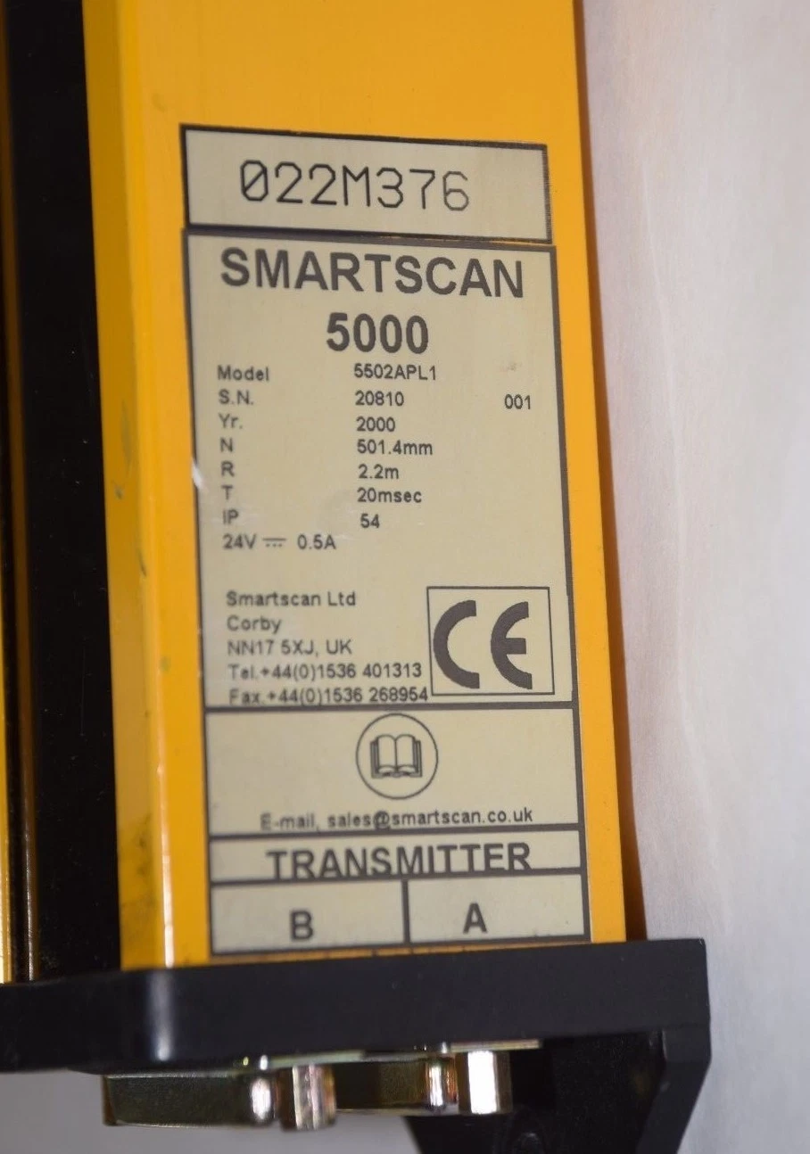 Used SMARTSCAN 5000 INFRARED SENSING LIGHT CURTAIN 5502APL1 Transmitter