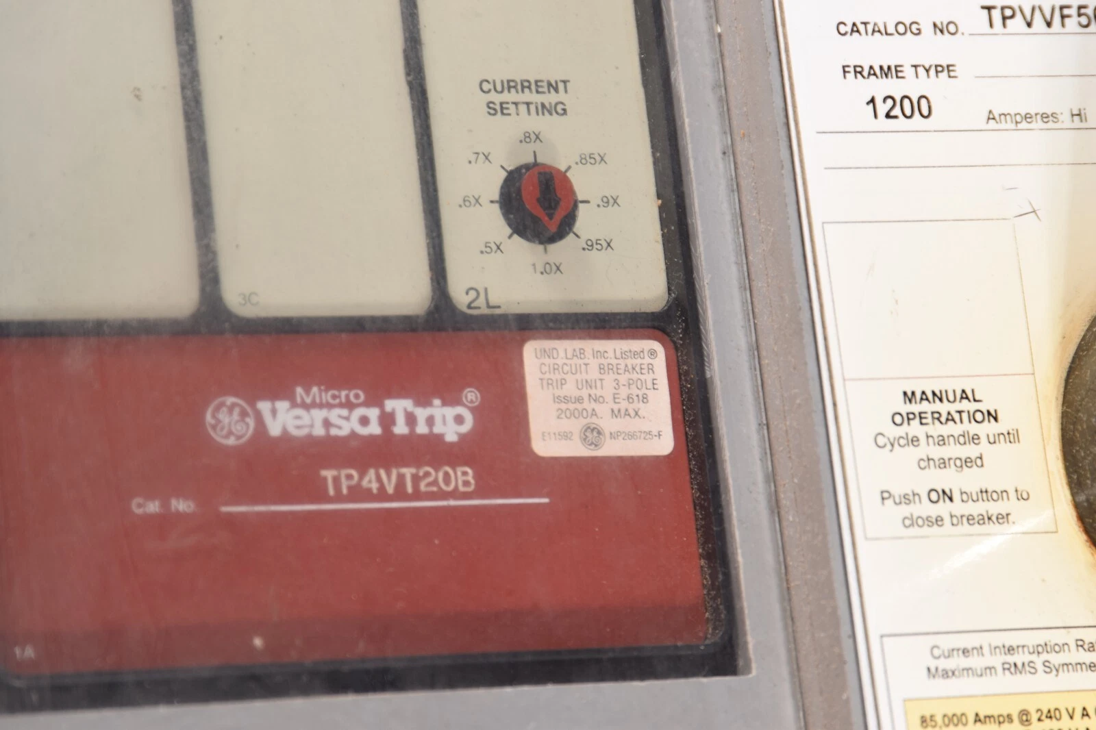 Used GE GENERAL ELECTRIC TPVVF5612B 1200A Amp 3P PowerBreak Circuit Breaker TP4VT20B