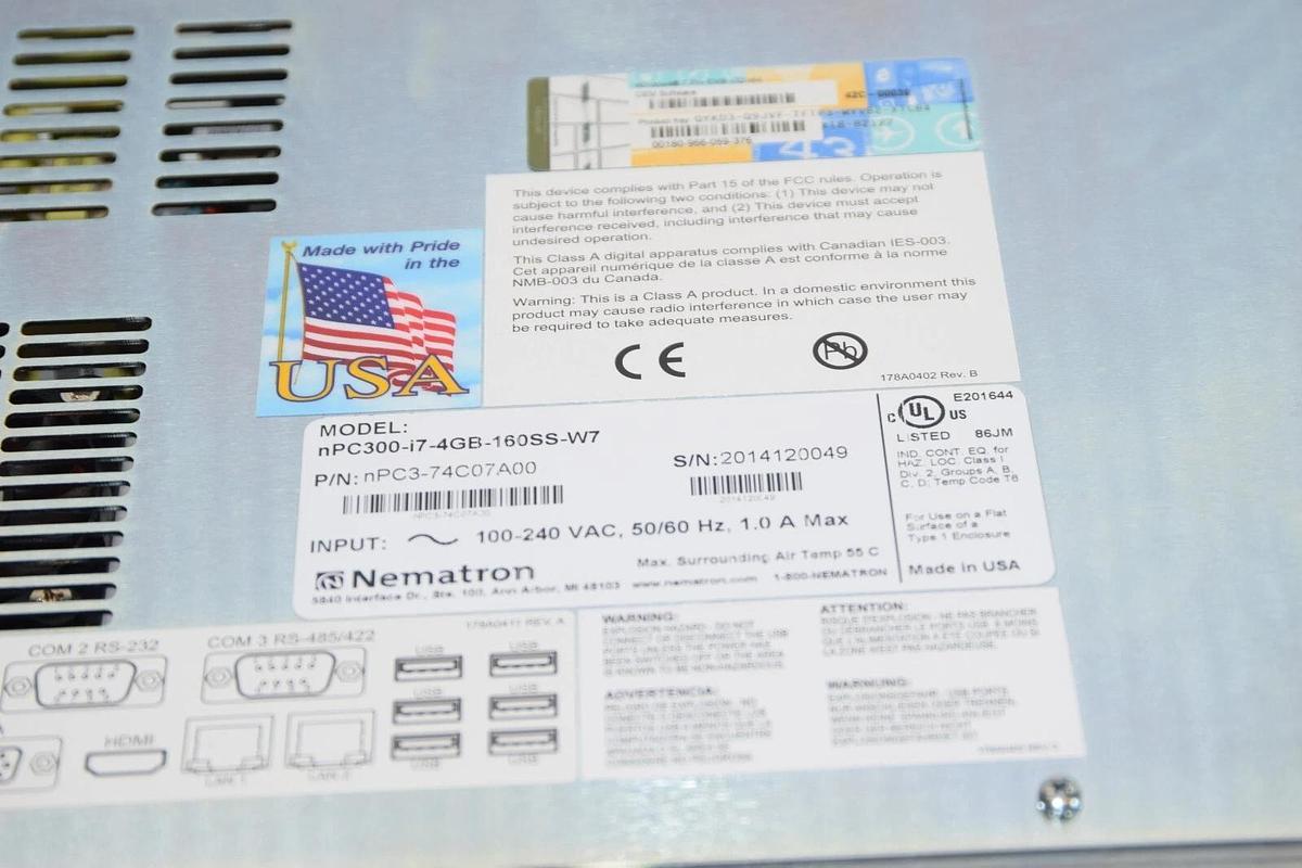 Nematron Industrial PC nPC300-i7-4GB-160SS-W7 nPC3-74C07A00 100-240v (NEW)