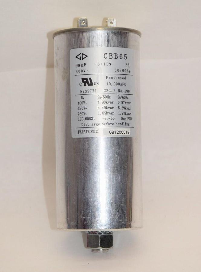 Used FARATRONIC CBB65 E232771 99uF -5+10% Capacitor