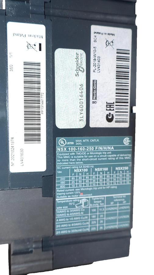 Schneider Electric Breaker 250A Rotary Extention NSX 100-160-250 F/N/H/NA (NEW)