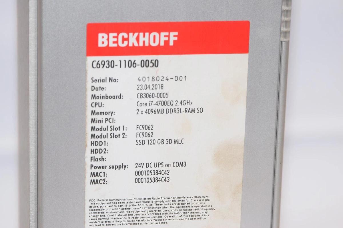 Used BECKHOFF C6930-1106-0050 CB3060-0005 Cor i7 24Vd Industrial PC